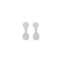 The Diamond Deal 18kt White Gold Womens Round & Pear Dangling VS Diamond Earrings 0.82 Cttw