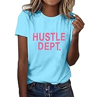 Hustle Dept Blouses for Women Fashion 2024 Letter Short Sleeve Summer Athletic Tops for Women Workout Tops for Women