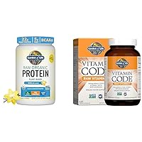 Garden of Life Organic Vegan Vanilla Protein Powder 22g - Vitamin Code Vitamin C 120 Capsules Bundle