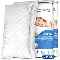 Premium Adjustable Loft [Standard Size 2-Pack] - Shredded Memory Foam Pillow for Home & Hotel Collection + Washable Removable Cooling Bamboo Derived Rayon Cover - 2 Pack Standard