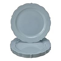SILVER SPOONS Vintage Design Disposable Salad Plates For Party (10 PC) Heavy Duty Disposable Dinner Set 9” , Fine Dining Plastic Dishes For Elegant China Look, Great - Mint