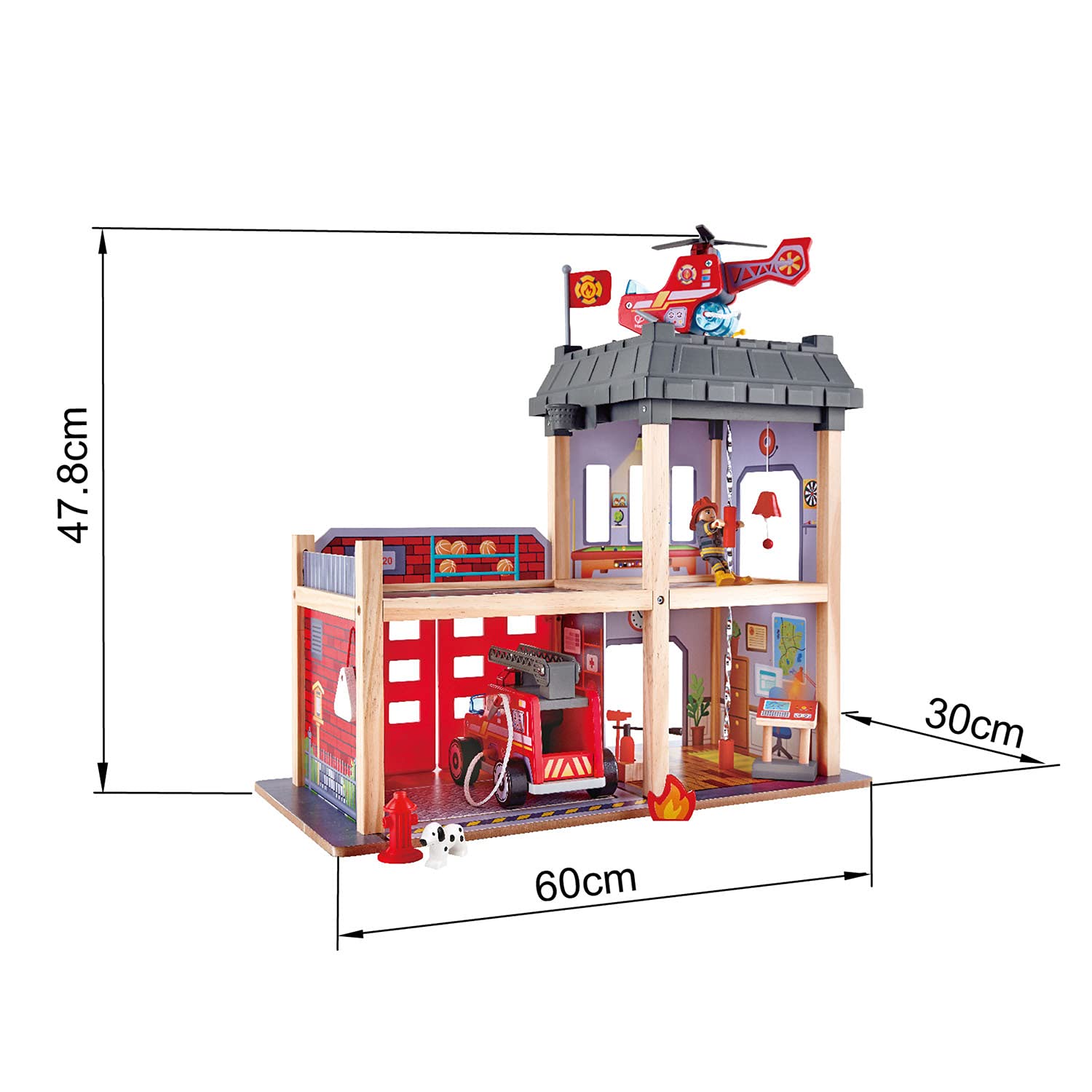 Hape Fire Station Playset| Wooden Dollhouse Kid’s Toy, Stimulates Key Motor Skills And Promotes Team Play (E3023) Multicolor, L: 23.6, W: 11.8, H: 18.8 inch