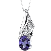 PEORA Simulated Alexandrite Angel Wing Pendant Necklace for Women 925 Sterling Silver, Color-Changing 1.75 Carats Oval Shape 8x6mm, with 18 inch Italian Silver Chain