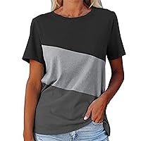 Plus Size Tunics for Women Women's Collision T Shirt Round Neck Short Sleeve Loose Tops Winter Top for Women