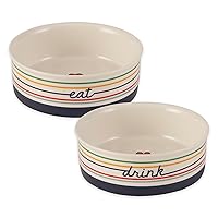 Bone Dry Ceramic Food & Water Bowls for Pets Non-Slip for Secure Less Messy Feeding, Microwave & Dishwasher Safe, Medium Set, 6x2 Eat/Drink
