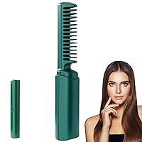 Mini Hair Straightener, 18.5cm/7.3inch Cordless Mini Straightener with 3 Temperature Adjustable & Anti-Scald Feature, Portable Travel Hair Straightener Comb for All Hair Types (Green)