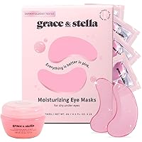 grace & stella Eye Mask Pink 24 Pairs + Hyaluronic Acid Serum 1.7 fl oz Bundle