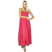 Bimba Women Long Maxi Dress 2 Piece Georgette Flowy Smocked Gown Pink