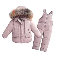 XIFAMNIY Baby Boys Girls Snowsuit Toddler Winter Clothes Puffer Down Jacket with Snow Ski Bib Pants Outfits