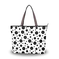 My Daily Women Tote Shoulder Bag Funny Black And White Polka Dot Handbag Large