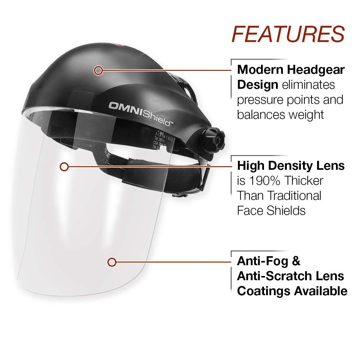 Lincoln Electric OMNIShield Professional Face Shield - Anti-Fog & Anti-Scratch Coated Clear Lens - Premium Headgear - K3752-1