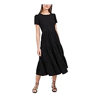Women's Lacey Tiered Puff Sleeve Dress Black Size X-Small
