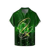 Vintage Tees for Men St Patricks Day Button Down Hawaiian Shirts with Collar Striped Clover Dressy Tops Irish Parade T-Shirt