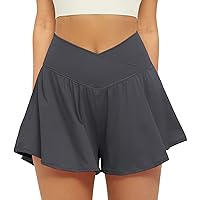 FireSwan Crossover Athletic Shorts for Women 2 in 1 Flowy Running Shorts with Pockets Spandex Butterfly Workout Tennis Skorts