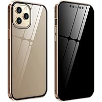 Case for iPhone 14 Pro, Anti-Peeping Double Sided Tempered Glass Magnet Adsorption Privacy Screen Phone Case, 360 Full Shockproof Protective Case for iPhone 14 Pro (Color : Gold)