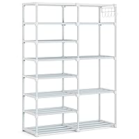 Tribesigns 8 Tier Metal Shoe Rack With Side Hooks For Entryway, 24-30 Pairs - Tall Storage Organizer For Shoes And Boots