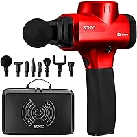 Sonic Handheld Percussion Massage Gun - Deep Tissue Massager for Sore Muscle and Stiffness - Quiet, 5 Speed High-Intensity Vibration - Quick Rechargeable Device - Includes 8 Massage Heads