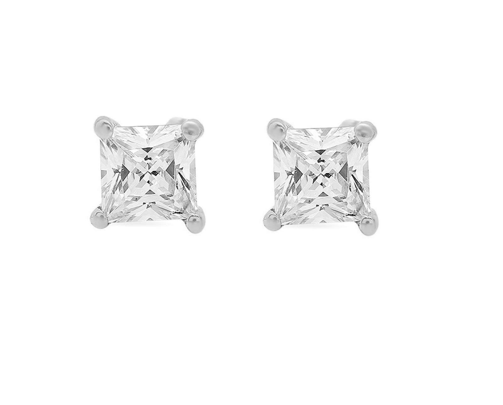 0.5 ct Princess Cut ideal VVS1 Conflict Free Gemstone Solitaire Genuine Moissanite Designer Stud Earrings Solid 14k White Gold Screw Back