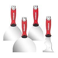 4-piece Stainless Steel Joint Knife Set, 3-piece 4'', 5'', 6'' Putty Knives and 9-in-1 Multi-Tool Painter Scraper, Soft Handle with Hammer End, for Drywall