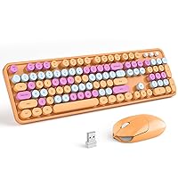 MOFII Wireless Keyboard and Mouse Combo, Orange Retro Keyboard with Round Keycaps, 2.4GHz Dropout-Free Connection, Cute Mouse for PC/Laptop/Mac/Windows XP/7/8/10 (Orange-Colorful)