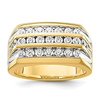 14k Gold Lab Grown Diamond 3 Row Mens Ring Measures 3.55mm Thick Size 10.00 Jewelry Gifts for Men