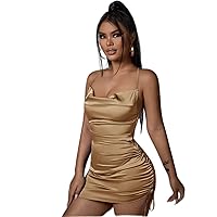 Dresses for Women - Draped Drawstring Side Lace Up Backless Satin Bodycon Dress