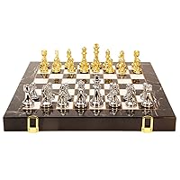 Chess Set, Large Metal Deluxe Travel Chess Set Adult Board Game with Alloy Pieces & Portable Folding Wooden Chess Board, Creative Gift