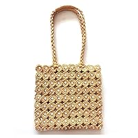 Fashion Straw Bags for Women Beach Rattan Woven Tote Handbags Ladies Summer Top-Handle Bags Purse with Pearl Ornaments