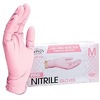 ForPro Professional Collection Disposable Nitrile Gloves, Chemical Resistant, Powder-Free, Latex-Free, Non-Sterile, Food Safe, 4 Mil, Pink, Medium, 100-Count