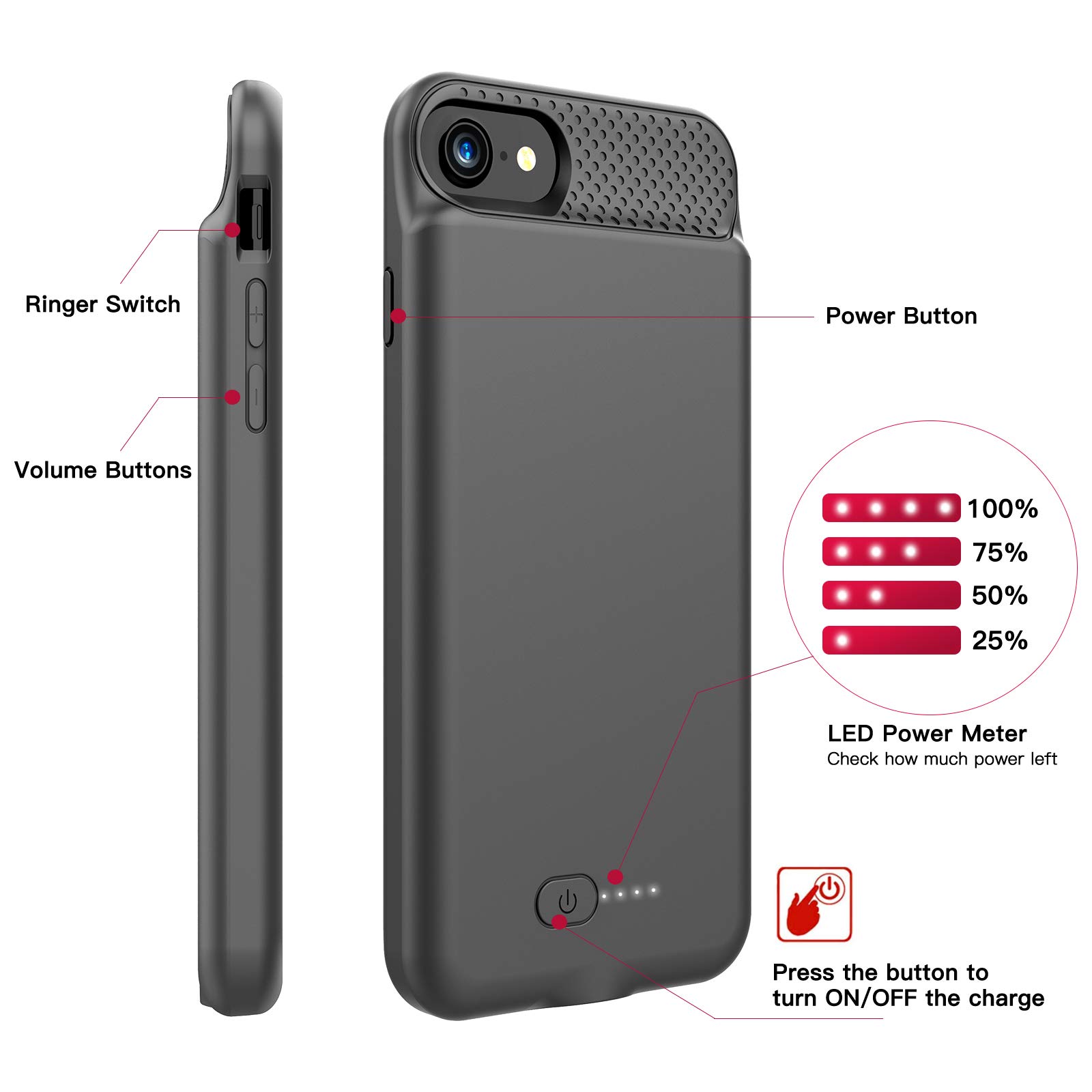 BOPPS Battery Case for iPhone 8/7/6s/6/SE(2022/2020), Powerful 6000mAh Ultra Slim iPhone Charging Case 360°Protection Rechargeable Extended Battery Charger Case for iPhone 8/7/6s/6/SE(3rd and 2nd Gen)