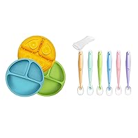 PandaEar Divided Unbreakable Silicone Baby and Toddler Plates & Baby Silicone Soft Spoons