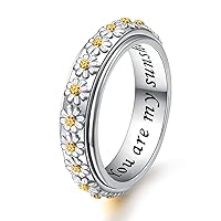 Ladytree Daisy Anxiety Relieve Spinner Rings You Are My Sunshine Flower Fidget Ring Sterling Silver ADHD Stress Relieving Ring for Women
