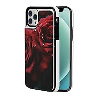 Red and Black Rose Printed Wallet Case for iPhone 12 Case, Pu Leather Wallet Case with Card Holder, Shockproof Phone Cover for iPhone 12 Case 6.1