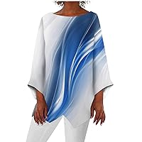 Women's Blouses Dressy Casual Print Round Neck Nine Quarter Sleeve Irregular Hem T-Shirt Top Blouses Casual, S-5XL