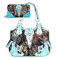 Western Rhinestone Camouflage Handbag With Matching Wallet In Multi Collections
