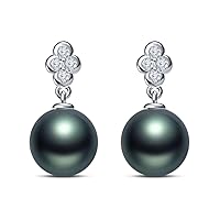 9 mm Tahitian Cultured Pearl and 0.12 carat total weight diamond accent Earring in 14KT White Gold