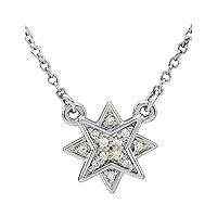14ct White Gold Polished .04 Dwt Diamond 16 Star Necklace Jewelry for Women - 46 Centimeters