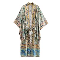 Gypsy Style Long Kimono Batwing Sleeve Print Inspiration Shrug Casual Women Vestidos Hippie Maxi Dress