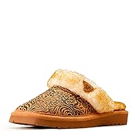 ARIAT Women's Jackie Square Toe Embossed Tooling Warm Soft Comfortable Full-Grain Leather Slippers