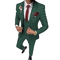 Mens Suit Plaid Tuxedos Business Suits Slim Fit Double Breasted