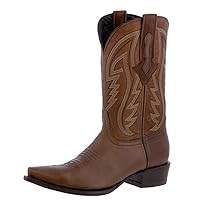 TEXAS LEGACY Mens Brown Cowboy Boots Western Wear Solid Leather Snip Toe