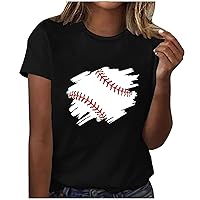Baseball Mom Shirt Womens Funny Baseball Print Tee Tops Summer Casual Short Sleeve Crewneck Blouse for Going Out