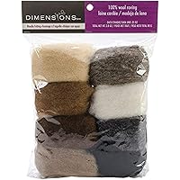 Dimensions Needlecrafts Natural Earth Tone Wool Roving for Needle Felting, 8 pack, 80g