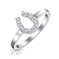 Good Luck Cubic Zirconia Pave CZ Equine Cowgirl Equestrian Good Luck Horseshoe Ring Western Jewelry For Women Teens .925 Sterling Silver