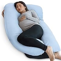 Pharmedoc Pregnancy Pillows, U-Shape Full Body Pillow -Removable Jersey Cotton Cover - Light Blue - Pregnancy Pillows for Sleeping - Body Pillows for Adults, Maternity Pillow and Pregnancy Must Haves