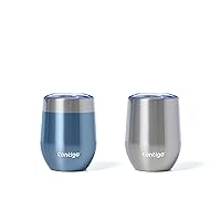 Contigo River North Stainless Steel Wine Tumbler with Spill-Proof Lid, Leak-Proof 12oz Reusable Wine Glass, Dishwasher Safe & Keeps Drinks Hot or Cold for Hours, 2-Pack Dark Ice & Sunbeam Gold