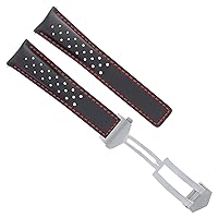Ewatchparts LEATHER WATCH BAND STRAP 20MM COMPATIBLE WITH TAG HEUER CARRERA WAZ2113.FT8023 BLACK RED