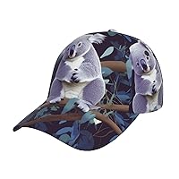 Lovely Koala Print Baseball Cap Golf Dad Hat Adjustable Fashion Plain Cap for Men Women Black