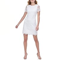 Kensie Women's Basic Essentials Short Sleeve Lace Cocktail Dress, White, 14