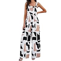 Women's Spring Jumpsuit 2024 Jumpsuits Overalls Wide Leg Casual Outfits Rompers Print Sleeveless, S-XL